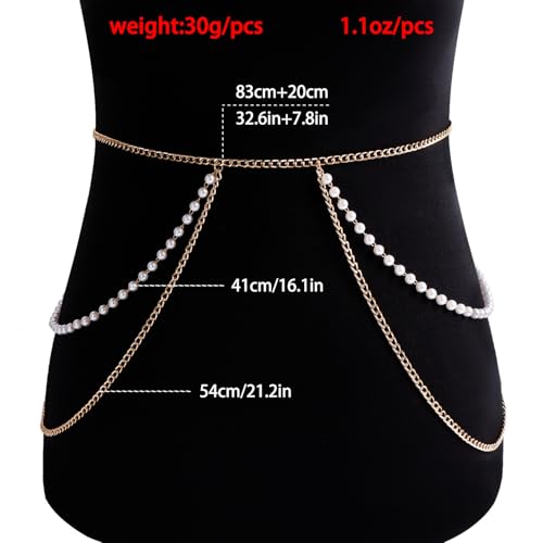 Bohemian Fake Pearl Bikini Body Chain for Women Adjustable Waterproof Belly Waist Jewelry Layered Cubic Zirconia Swimsuits Beach Chains Summer Festival Mermaid Party Accessories - style: Style-E