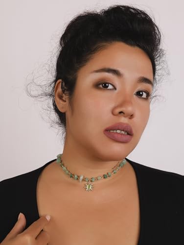 Sacina Boho Hippie Sun Necklace, Crystal Choker Necklace, Boho Necklace, Hippie Necklaces, Christmas Jewelry Gift For Women - color: green