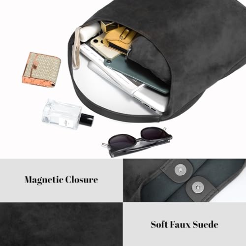 Suede Hobo Bags for Women Trendy Suede Shoulder Bag Slouchy Tote Handbag Suede Purse for Work Everyday | Suede Hobo Bags - color: Black