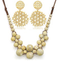 2 Pcs Hippie Boho Colorful Ceramic Beaded Necklace and Earrings Set for Women Adjustable Chunky Round Beads Strand Statement Necklace Colorful Summer Beaded Earrings Bohemian Jewelry Gift - color: Beige