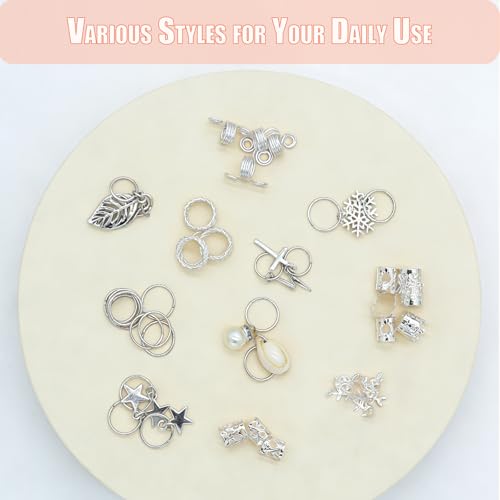 260pcs Silver Hair Jewelry for Braids Dreadlock Locs,17 Styles Metal Hair Accessories for Women Adjustable Hair Charms Cuffs Coils Beads Rings Braiding Decoration - color: Silver-260pcs