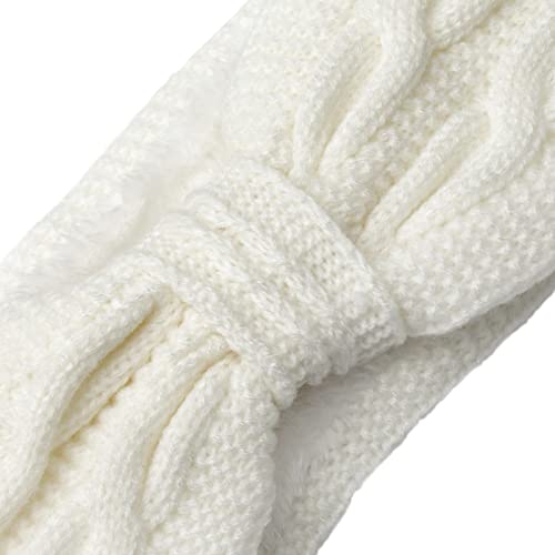 DRESHOW Crochet Ear Warmer Headband Soft Knit Chunky Turban Stretch Thick Headbands Warmer Fuzzy Head Wrap for Women - color: 1 Pc Double Twist: White