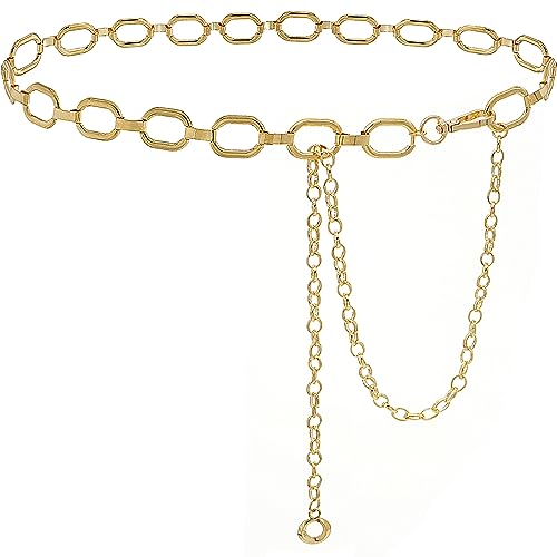 Women's Chain Belt Metal Waist Belt Chunky Belly Link Belt - color: 23028 Gold, size: M: 47.2 in