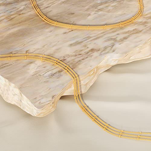CHESKY 14k Gold Plated/Silver Plated Dainty Necklace for Women, Trendy Satellite Choker Necklace Thin Beaded Layered Choker Necklaces Discs Paperclip Chain Necklaces Womens Simple Jewelry - style: 3beads-gold