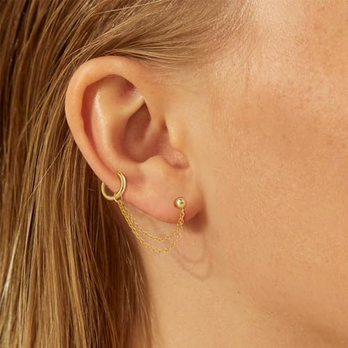 Freekiss Gold Chain Studs Earrings for Women Trendy: Hypoallergenic 14K Gold Plated Dangle Earrings Dainty Small Long Chain Earring Set Fashion Gold Jewelry for Women - style: ball chain earrings-gd