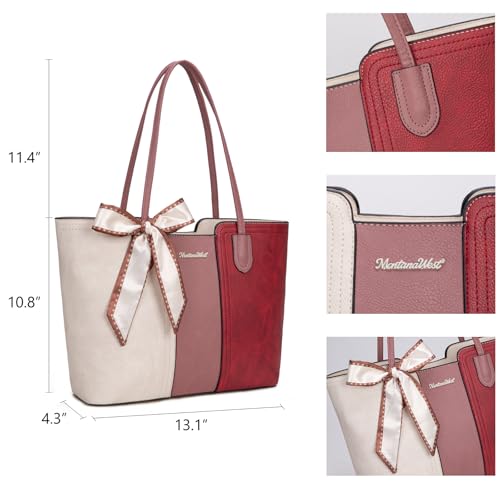 Montana West Tote Bags for Women Top Handle Satchel Purses - color: Beige With Red