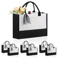 OKBA 6 PCS Personalized Classic Canvas Tote Bag(Black and White),Inside Zipper Pocket Grocery Tote DIY Gift,for Wedding,Birthday,Beach,Perfect Gifts for Women,Mom,Teachers,Friends