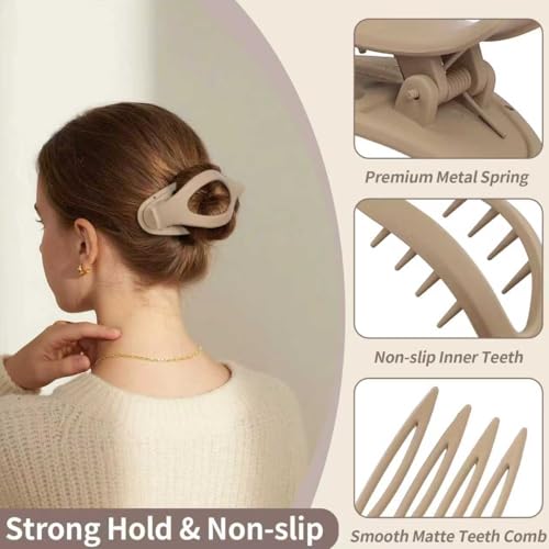 9 Pack Flat Hair Clips for Women, Matte Claw Clips for Thick & Thin Hair, Suitable for Driving (Beige,Light Beige,Taupe) - color: Beige/Light Beige/Taupe-Regular