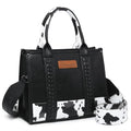 Denim Tote Bag for Women Top Handle Satchel Purse Boho Shoulder Handbags with Wristlet - color: Black