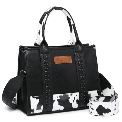 Denim Tote Bag for Women Top Handle Satchel Purse Boho Shoulder Handbags with Wristlet - color: Black
