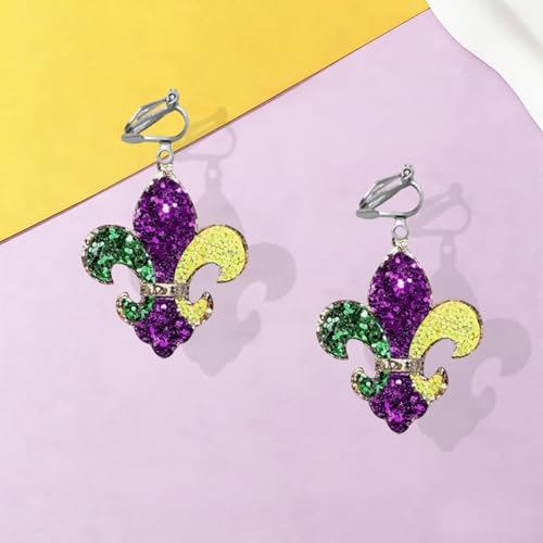 Mardi Gras Clip on Earrings for Women Boho Acrylic Parade Lette Mardi Gras Carnival Clip on Earrings Holiday Festival Jewelry Gifts Accessory - color: style3