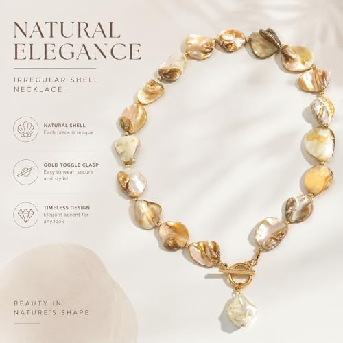 Chunky Shell Choker Necklace for Women,Natural Irregular Pearl Beaded Beach Necklaces,OT Buckle Pearl Pendant Choker,Bohemian Beach Necklace,Summer Beach Vacation Jewelry Gift for Women - color: Amber