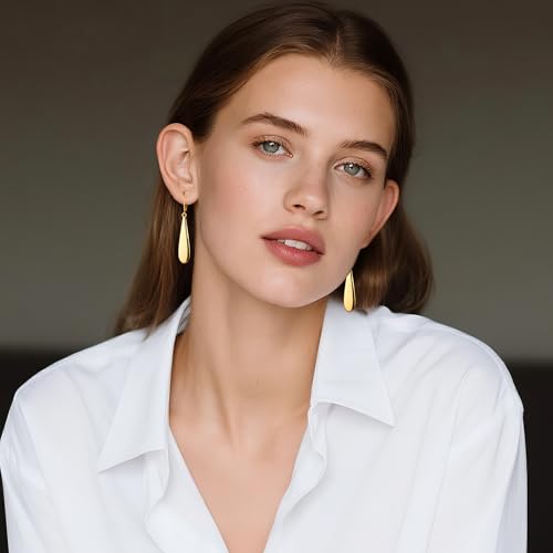 Silver Long Teardrop Dangle Earrings for Women, 14K Gold Plated Hypoallergenic Drop Leverback Earrings, Trendy Long Teardrop Dangle Earings for Jewelry Gifts - color: A-14K Gold