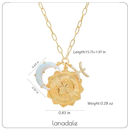 Dainty Gold Zodiac Embossed Coin Opal Crescent Moon Charm Necklace for Women Trendy 18K Gold Plated Retro Paperclip Chain 12 Constellation Horoscope Necklaces Astrology Jewelry Gifts - style: 12.PISCES (FEB 19-MAR 20)