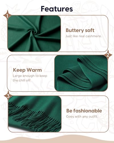 maamgic Women's Winter Scarf Soft Warm Scarf for Women Cozy Shawl Wraps for Women Lightweight Pashmina Style Wrap - color: Solid Dark Green