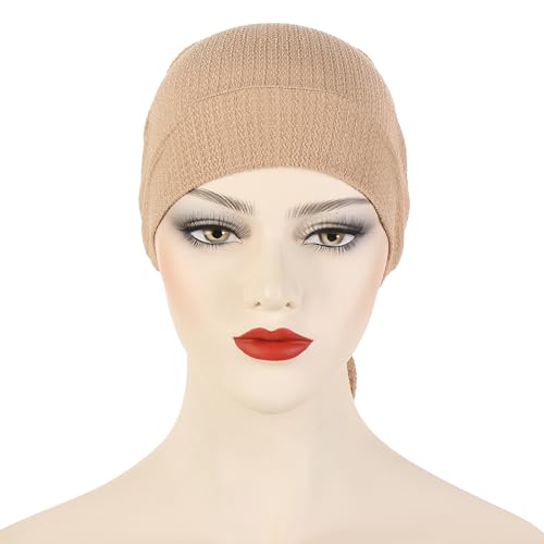 YYAOJHAO Pre Tied Bandanas Headscarf for Women - Solid Wave Chemotherapy Caps Headwrap Chemo Turban Headwear Hats - color: Khaki