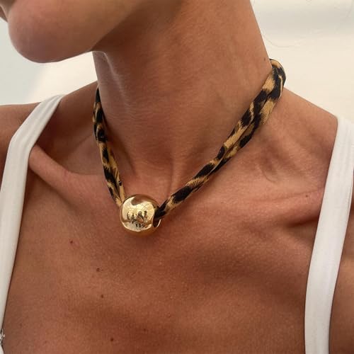 Scarf Necklace with Charm Gold Starfish Chunky Cross Heart Flower Pendants Bandana Charm Necklace Western Scarf for Women Boho Cowgirl Country Cowboy Accessories Beach Vacation Vacation Outfits Jewelry - color: A3-Scarf Necklace With Round Charm