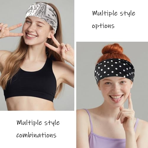 6 Pack Boho Style Women's Headbands, Non slip Fashion Wide Elastic hairband, Daily Sports Yoga Workout Women's Hair Bands,Floral Print-WhiteBlack - color: Type 11