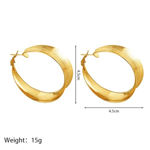 Chunky Gold Circular Statement Hoop Earrings Trendy Texture Large Piercing Dangle Drop Earrings - color: Gold