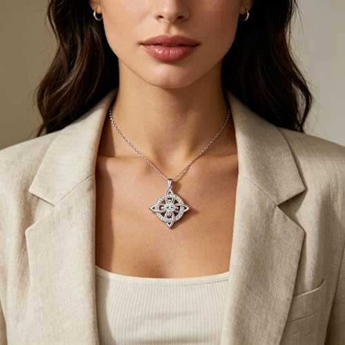 Mystical Birthstone Witches Knot Necklace – Natural Crystal Celtic Pendant, Wiccan Pagan Jewelry Gift for Women - color: April