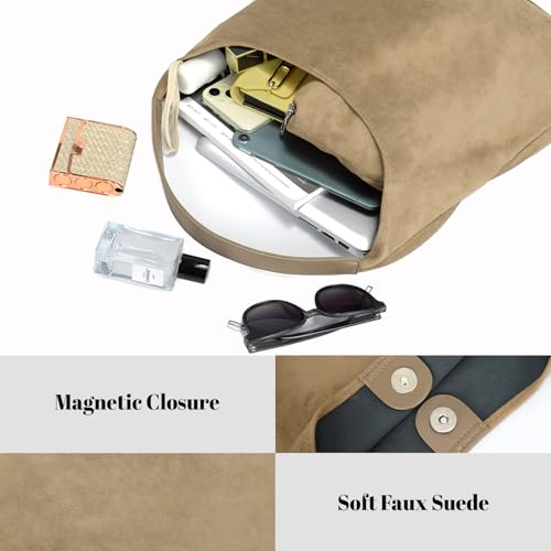 Suede Hobo Bags for Women Trendy Suede Shoulder Bag Slouchy Tote Handbag Suede Purse for Work Everyday | Suede Hobo Bags - color: Khaki