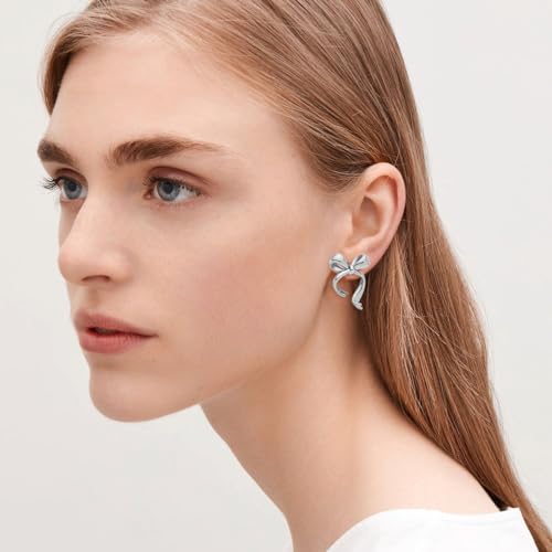 Gold Silver Bow Drop Earrings for Women Long Tassel Chain Bow Earrings Ribbon Bowknot Dangle Earrings Jewelry Gifts - color: Silver Bow C