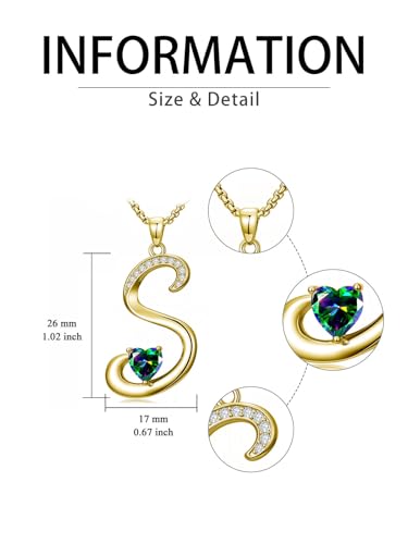 Birthday Gifts for Women 18k Gold Initial Necklaces for Women Simple Alphabets Letters with Birthstone Pendants Name Jewelry Anniversary Wedding Gifts for Sister Daughter Her (with Gift Box) - color: 06-Jun-Alexandrite, style: Letter S