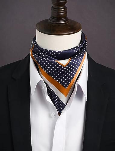 ANDANTINO 100% Mulberry Silk Scarf -21” Square Neckerchief with Gift Packed - color: Blue&brown