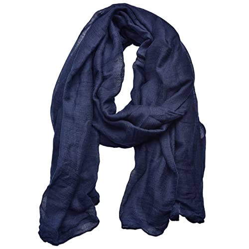 woogwin Women's Cotton Scarves Lady Light Soft Fashion Solid Scarf Wrap Shawl - color: Navyblue