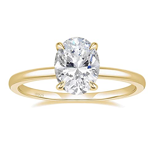 EAMTI 3CT 925 Sterling Silver Engagement Rings Oval Cut Solitaire Cubic Zirconia CZ Wedding Promise Rings for Her Wedding Bands for Women Size 3-11 - color: Sterling Silver-GOLD