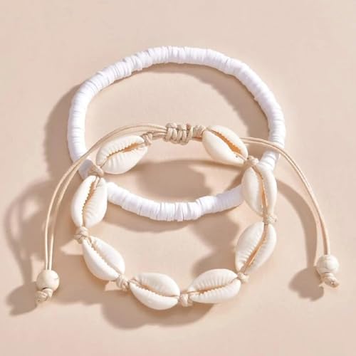 Qceasiy Shell Ankle Bracelet Set for Women, Gold Plated Boho Bead Adjustable Anklet, Hawaiian Beach Seashell Pearl Heart Starfish Conch Foot Jewelry Gifts - color: Shell&Puka