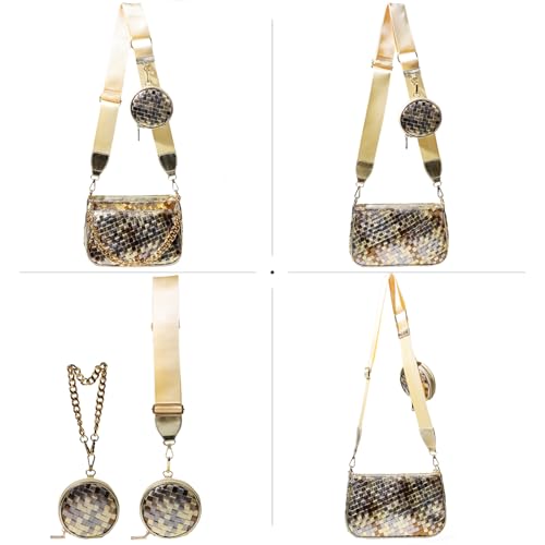Handmade Woven Small Crossbody Bag for Women with Coin Purse, Designer Shoulder Handbag 3pcs Set, Mini Tote Clutch - color: Brown Multicolor