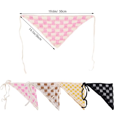 4 Pack Crochet Bandanas Boho Bandana Headband Cute Knitted Head Scarf (Square) - color: Square