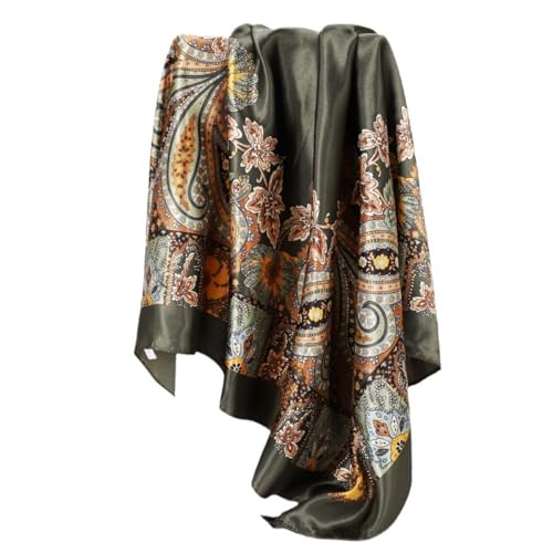 Large Square Head Satin Scarf Silk Feeling Hair Scarf 35"Head Scarves Bandana for Women Headscarfs for Women's Hair - color: C1-green
