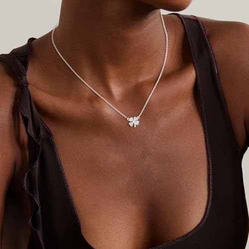 Dainty Gold Necklaces for Women Trendy Non Tarnish 14K Gold Plated Cubic Zirconia Necklace Layered Simple Cute Four Leaf Clover Choker Jewelry Birthday Gifts - color: Silver, style: Cable CZ-3
