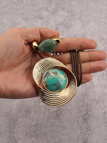 GelConnie Boho Necklaces for Women Cowgirl Necklace Stone Leather Cord Pendant Necklaces With Beads Long vintage Layered Choker Necklace - style: Gold Turquoise Necklace