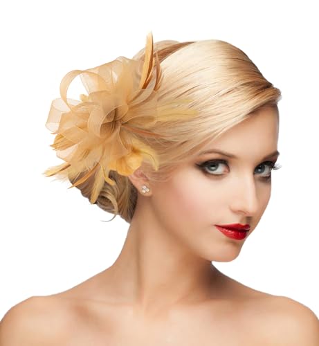 dressfan Womens Fascinator Hat Headpiece 20s Vintage Wedding Hair Accessories for Derby/Wedding/Cocktail/Tea Party - color: Gold
