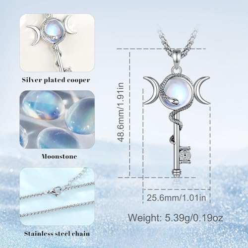INFUSEU Mystical Hecate Triple Moon Goddess Necklaces, Divine Feminine Protection Gifts - style: Moonstone Hecate Key - Silver