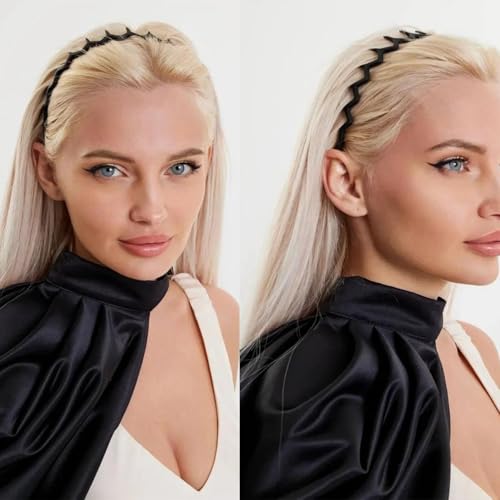 6 PCS Zig Zag Headbands Plastic Wavy Hair Head Band Comb with Teeth Hoop Accessories for Women Men Girls, Versatile Bright Black - color: Versatile Bright Black