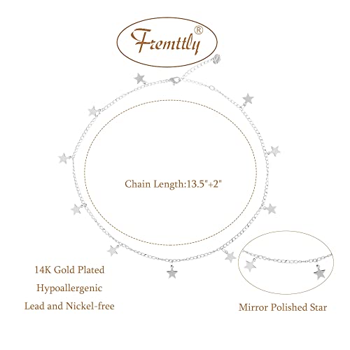 Gold Choker Necklaces 14K Gold Plated/Silver Disc Choker Necklaces Dangling Star Heart Pendant Necklaces Summer Beach Boho Necklaces Aesthetic Necklace Gift for Women - color: Star-Silver