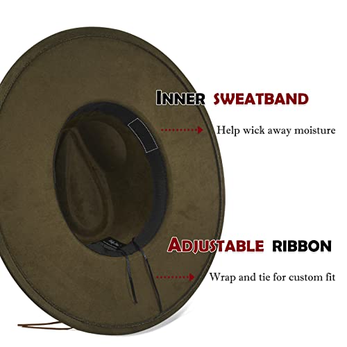 FLUFFY SENSE. Big Wide Brim Fedora Hat for Women - Nashville Outfits Western Hats Women's Felt Panama Rancher Hat - color: Olive Green