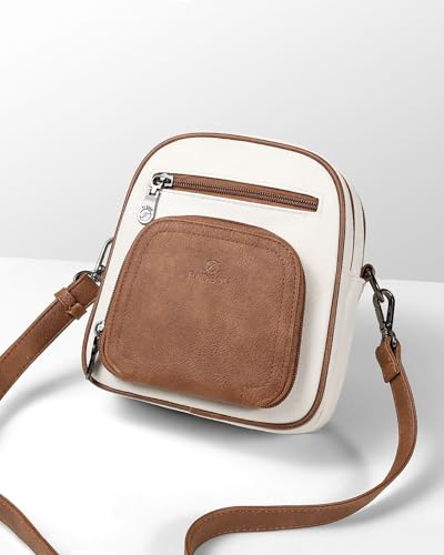 FADEON Small Purses for Women Crossbody Bags, Designer PU Leather Mini Cross Body Purse Travel Shoulder Bag Card Slots - color: Beige Contrast Brown Etro Style
