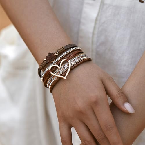 Long tiantian Boho Leather Wrap Bracelets Gifts Trendy Stuff Layered Bangles Bracelets for Women Modern Stackable Infinity Bracelets Bohemian Jewelry Gifts for Women Birthday Gifts - color: B4:Bangle Bracelets(brown)