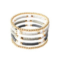 GOOJIDS Surfer Heishi Clay Bead Bracelets for Women Bohemian Stackable Gold Plated Beaded Stretch Bracelets Elastic Layering Friendship Bracelets Set Boho Jewelry - color: B-Grey Surfer Color &Gold Bead