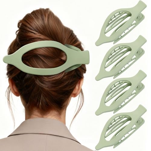 5.5 Inches Extra Large Flat Hair Clips for Women, 4 Pack XL Big Claw Clips for Thick Hair, Oversized Matte Strong Hold Non-slip Flat Claws, Green - color: Green-XL