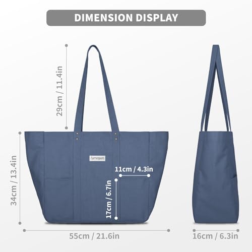 HOMESPON Large Canvas Tote Bag for Women Everything Bag with Pockets and Laptop Sleeve - color: Blue
