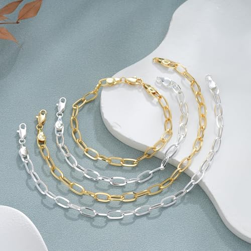 S925 Sterling Silver Paperclip Chain Bracelets for Women - Sterling Silver Paperclip Chain Bracelet Handmade Jewelry Gold Bracelets for Women 7"