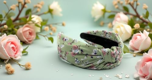 Fall Headbands for Women Satin Pastal Green Bloom Floral, Warable All Day, Colorful Autumn Flower Head band, Silk Feel, Womens Knotted Headband Fashion Designer Top Knot Girls Hair - color: Pastal Green