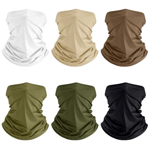 Geyoga 6 Pieces Summer UV Protection Cooling Neck Gaiter Face Clothing Neck Gaiter Mask Scarf Sunscreen Breathable Bandana - color: Khaki