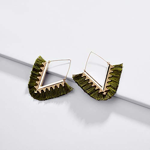 Tassel Hoop Earring Statement Thread Dangle Earrings Stylish Long Fringe Drop Earrings Lightweight Long Swingy French Hook Earrings for Women - color: A Olive Green